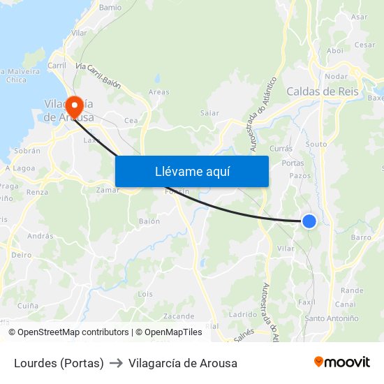Lourdes (Portas) to Vilagarcía de Arousa map