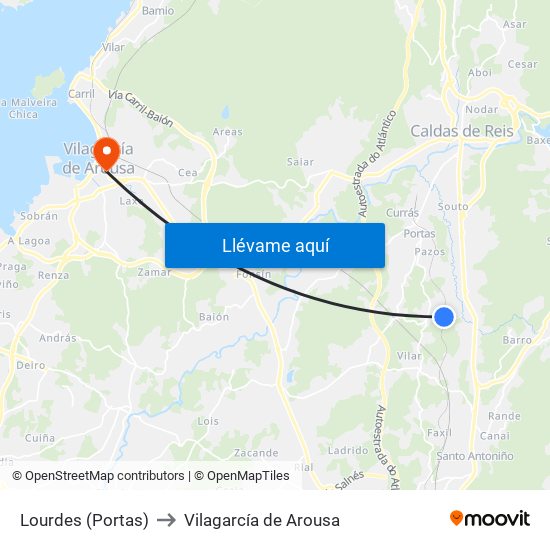 Lourdes (Portas) to Vilagarcía de Arousa map