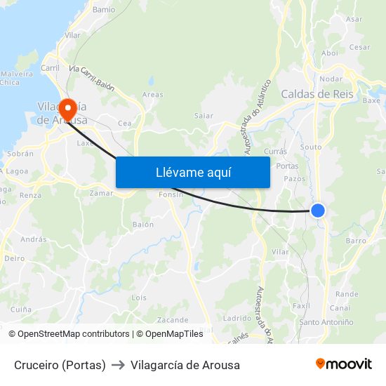 Cruceiro (Portas) to Vilagarcía de Arousa map