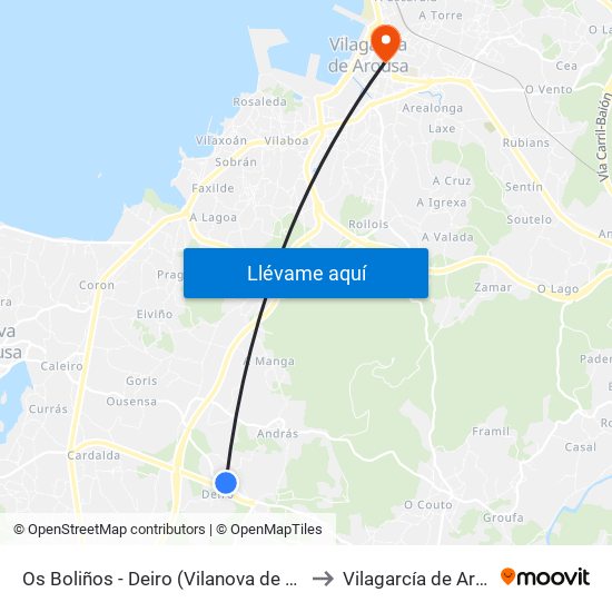 Os Boliños - Deiro (Vilanova de Arousa) to Vilagarcía de Arousa map