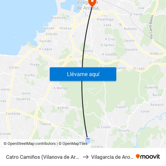 Catro Camiños (Vilanova de Arousa) to Vilagarcía de Arousa map