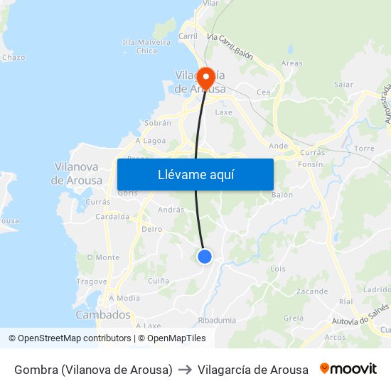 Gombra (Vilanova de Arousa) to Vilagarcía de Arousa map