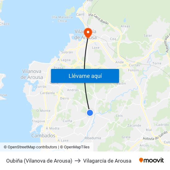 Oubiña (Vilanova de Arousa) to Vilagarcía de Arousa map