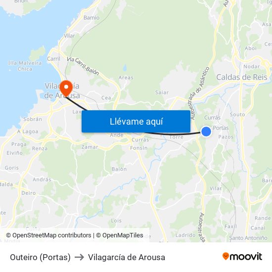 Outeiro (Portas) to Vilagarcía de Arousa map