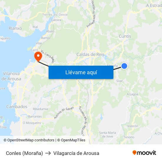 Conles (Moraña) to Vilagarcía de Arousa map