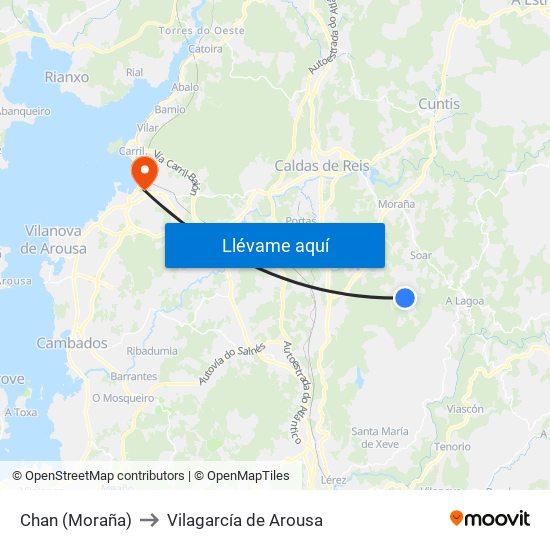 Chan (Moraña) to Vilagarcía de Arousa map