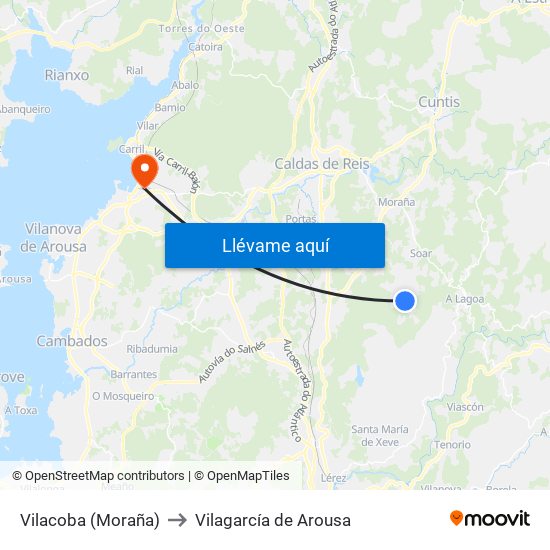 Vilacoba (Moraña) to Vilagarcía de Arousa map