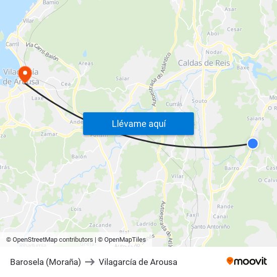 Barosela (Moraña) to Vilagarcía de Arousa map