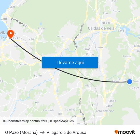 O Pazo (Moraña) to Vilagarcía de Arousa map