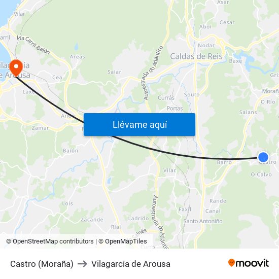 Castro (Moraña) to Vilagarcía de Arousa map