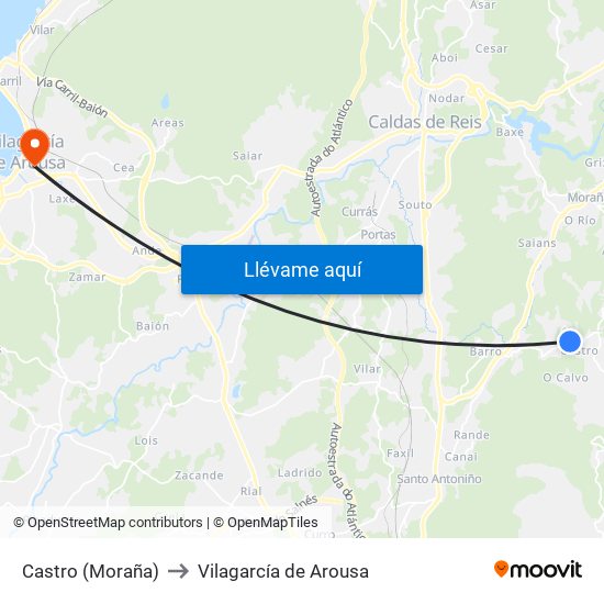 Castro (Moraña) to Vilagarcía de Arousa map