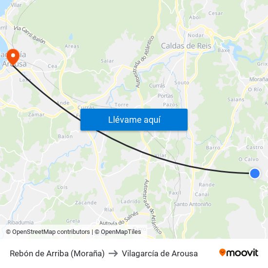 Rebón de Arriba (Moraña) to Vilagarcía de Arousa map