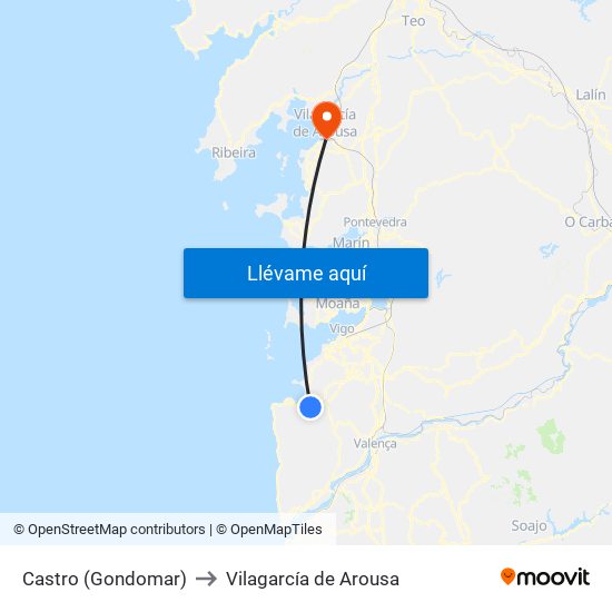 Castro (Gondomar) to Vilagarcía de Arousa map