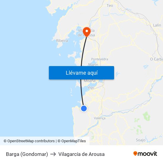 Barga (Gondomar) to Vilagarcía de Arousa map