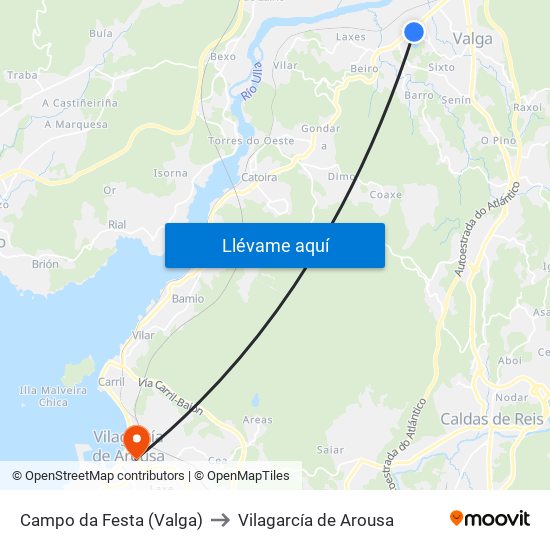 Campo da Festa (Valga) to Vilagarcía de Arousa map