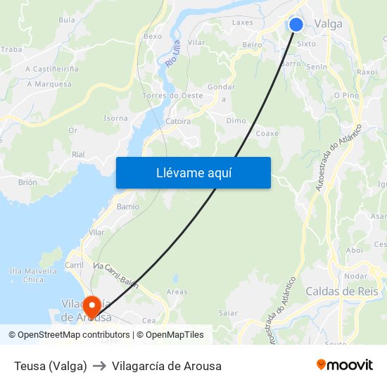 Teusa (Valga) to Vilagarcía de Arousa map