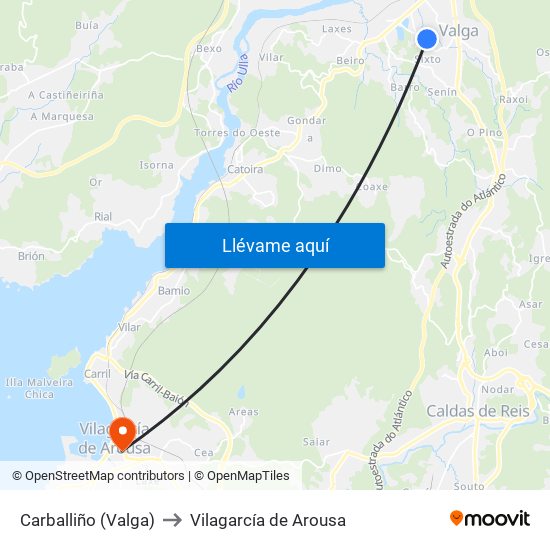 Carballiño (Valga) to Vilagarcía de Arousa map