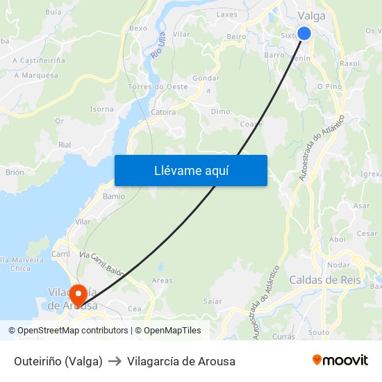 Outeiriño (Valga) to Vilagarcía de Arousa map