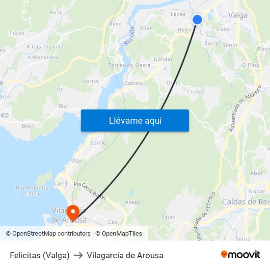 Felicitas (Valga) to Vilagarcía de Arousa map