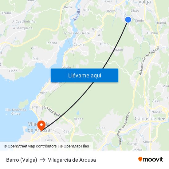 Barro (Valga) to Vilagarcía de Arousa map