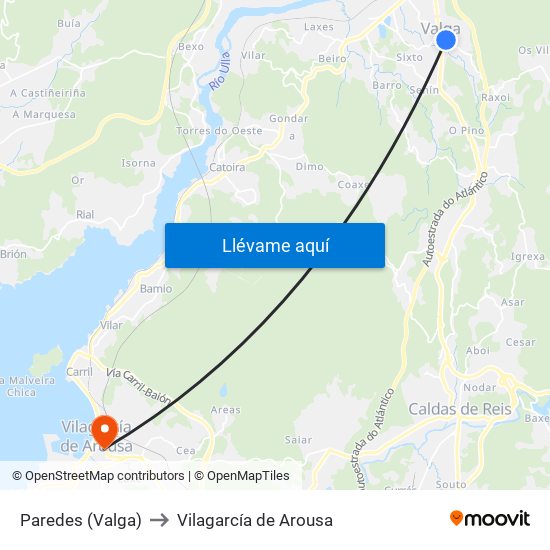 Paredes (Valga) to Vilagarcía de Arousa map