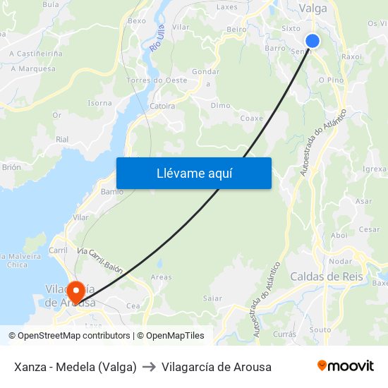 Xanza - Medela (Valga) to Vilagarcía de Arousa map