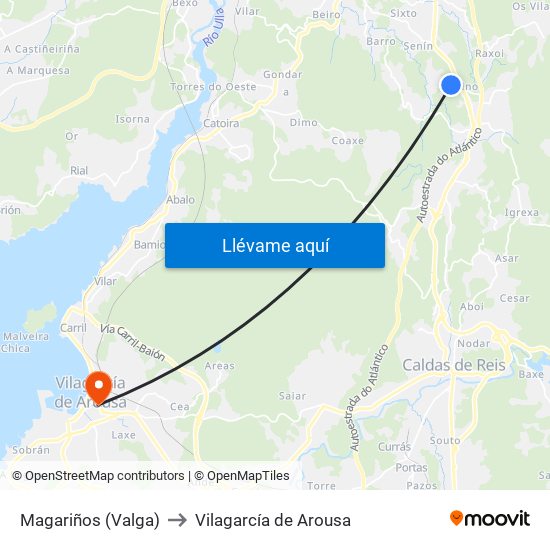 Magariños (Valga) to Vilagarcía de Arousa map
