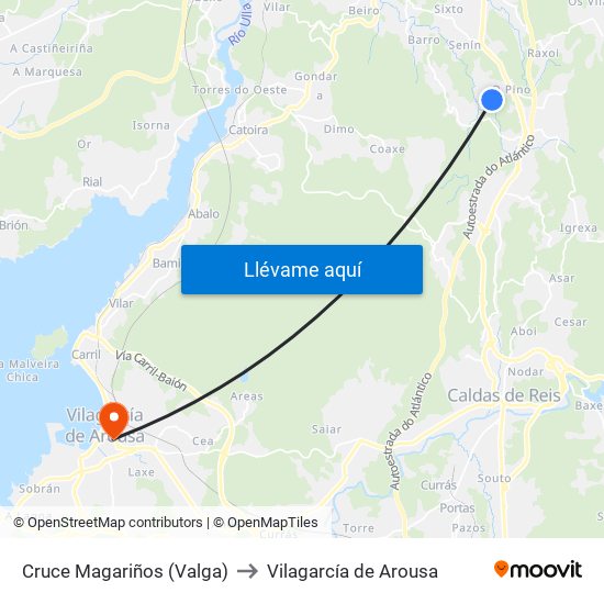 Cruce Magariños (Valga) to Vilagarcía de Arousa map