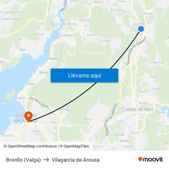 Bronllo (Valga) to Vilagarcía de Arousa map
