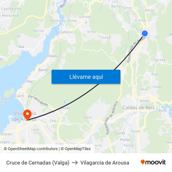 Cruce de Cernadas (Valga) to Vilagarcía de Arousa map