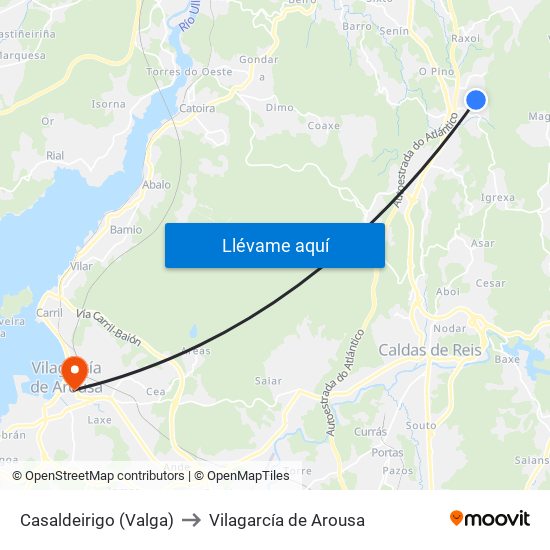 Casaldeirigo (Valga) to Vilagarcía de Arousa map