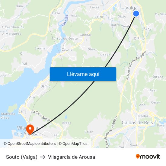 Souto (Valga) to Vilagarcía de Arousa map