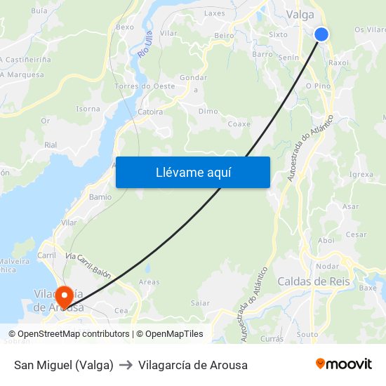 San Miguel (Valga) to Vilagarcía de Arousa map