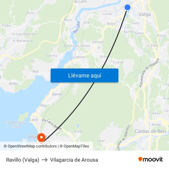 Ravillo (Valga) to Vilagarcía de Arousa map