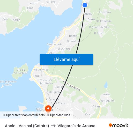 Abalo - Vecinal (Catoira) to Vilagarcía de Arousa map