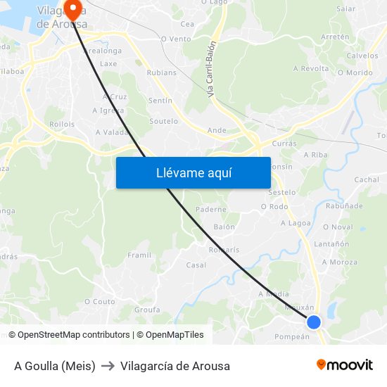 A Goulla (Meis) to Vilagarcía de Arousa map