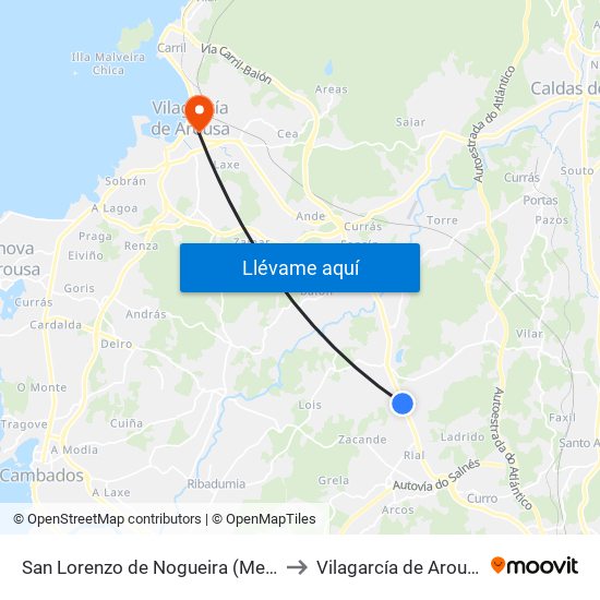 San Lorenzo de Nogueira (Meis) to Vilagarcía de Arousa map