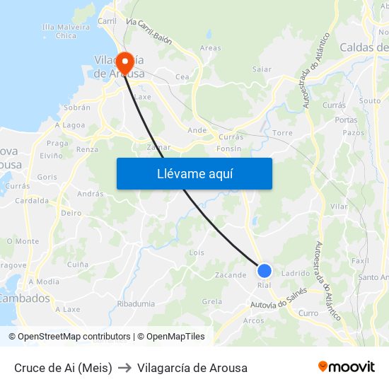 Cruce de Ai (Meis) to Vilagarcía de Arousa map