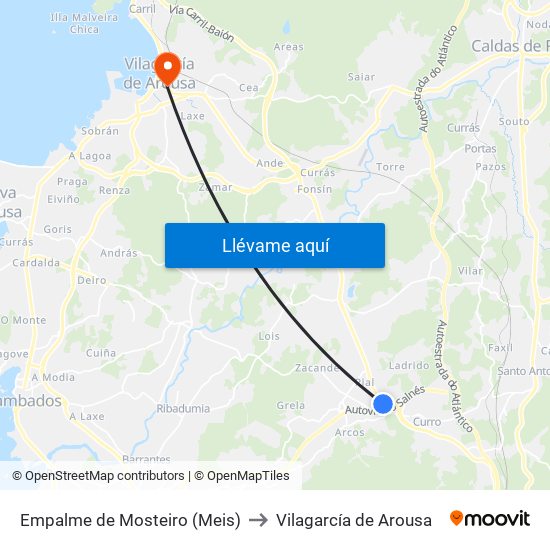 Empalme de Mosteiro (Meis) to Vilagarcía de Arousa map