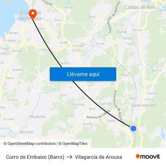 Curro de Embaixo (Barro) to Vilagarcía de Arousa map
