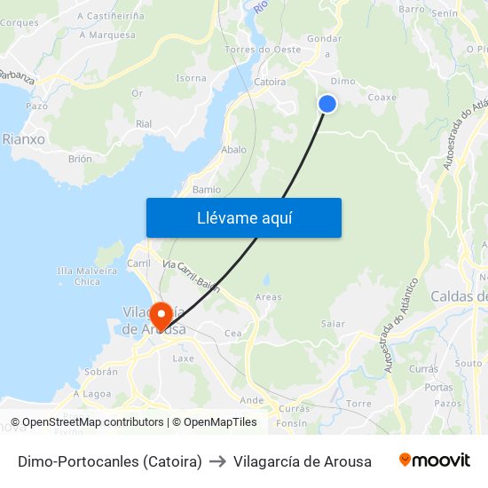 Dimo-Portocanles (Catoira) to Vilagarcía de Arousa map