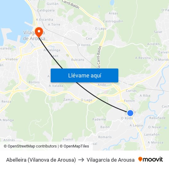 Abelleira (Vilanova de Arousa) to Vilagarcía de Arousa map