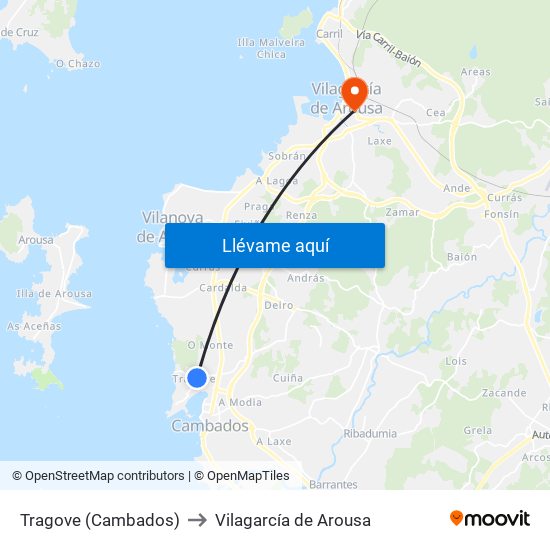Tragove (Cambados) to Vilagarcía de Arousa map