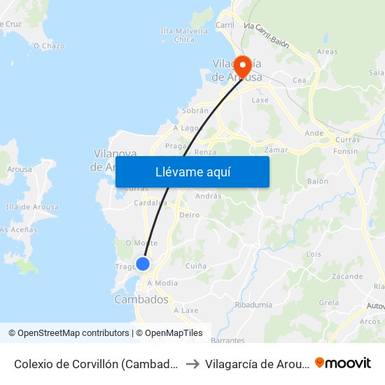Colexio de Corvillón (Cambados) to Vilagarcía de Arousa map