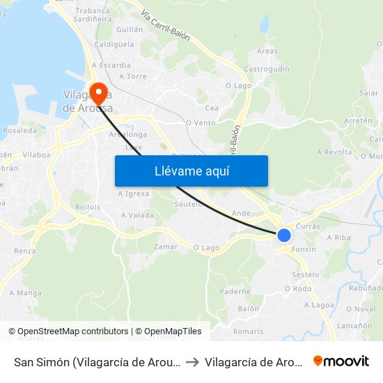 San Simón (Vilagarcía de Arousa) to Vilagarcía de Arousa map