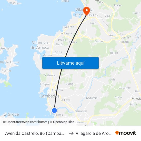 Avenida Castrelo, 86 (Cambados) to Vilagarcía de Arousa map