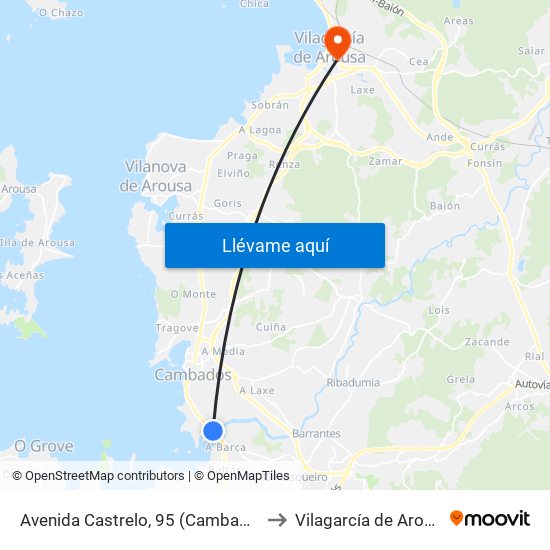 Avenida Castrelo, 95 (Cambados) to Vilagarcía de Arousa map
