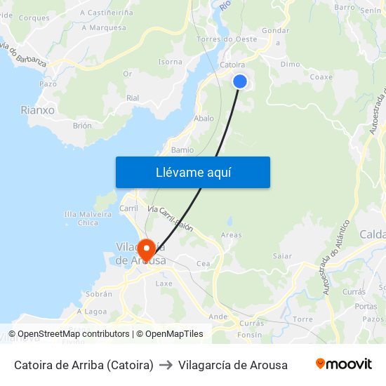 Catoira de Arriba (Catoira) to Vilagarcía de Arousa map