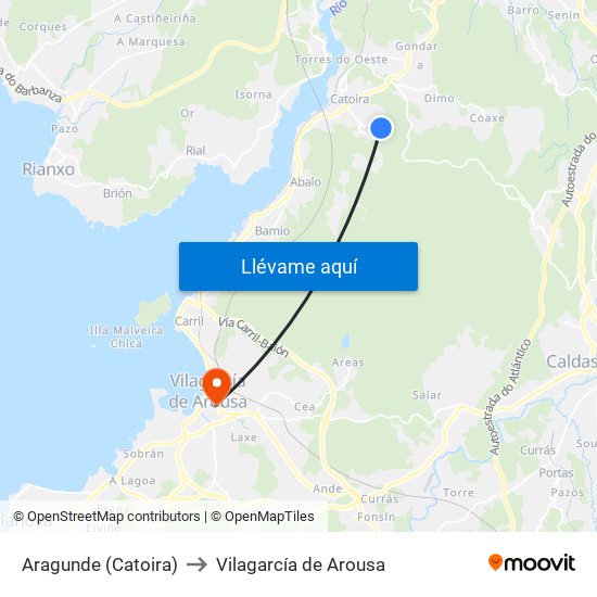 Aragunde (Catoira) to Vilagarcía de Arousa map