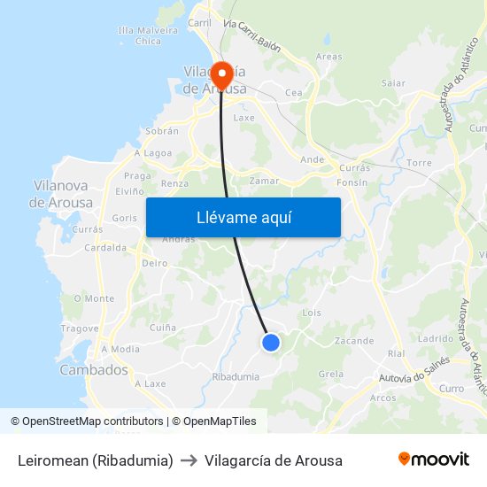 Leiromean (Ribadumia) to Vilagarcía de Arousa map
